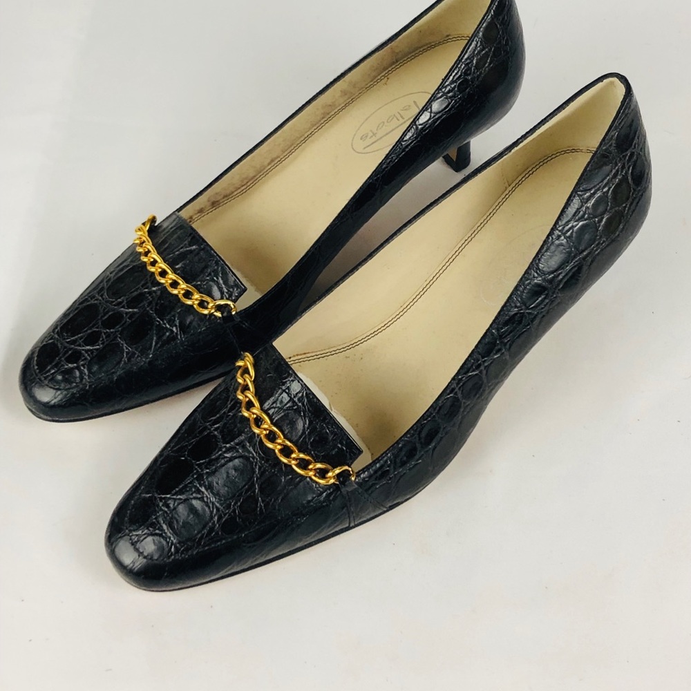 New Talbots Hamlet Heels Black Gold Accents Sz7